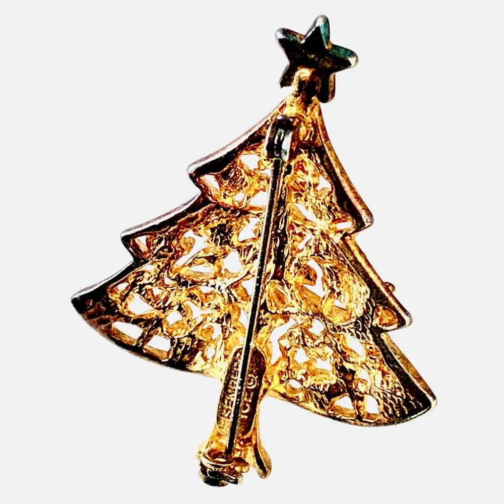 Eisenberg Ice Vtg Christmas Tree Brooch Pin Gold Tone Multi-color Rhinestones
